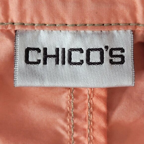 Chicos Lightweight Jacket  Size 1 M 8 Pockets Arm Buckle Strap Cotton - Picture 7 of 11